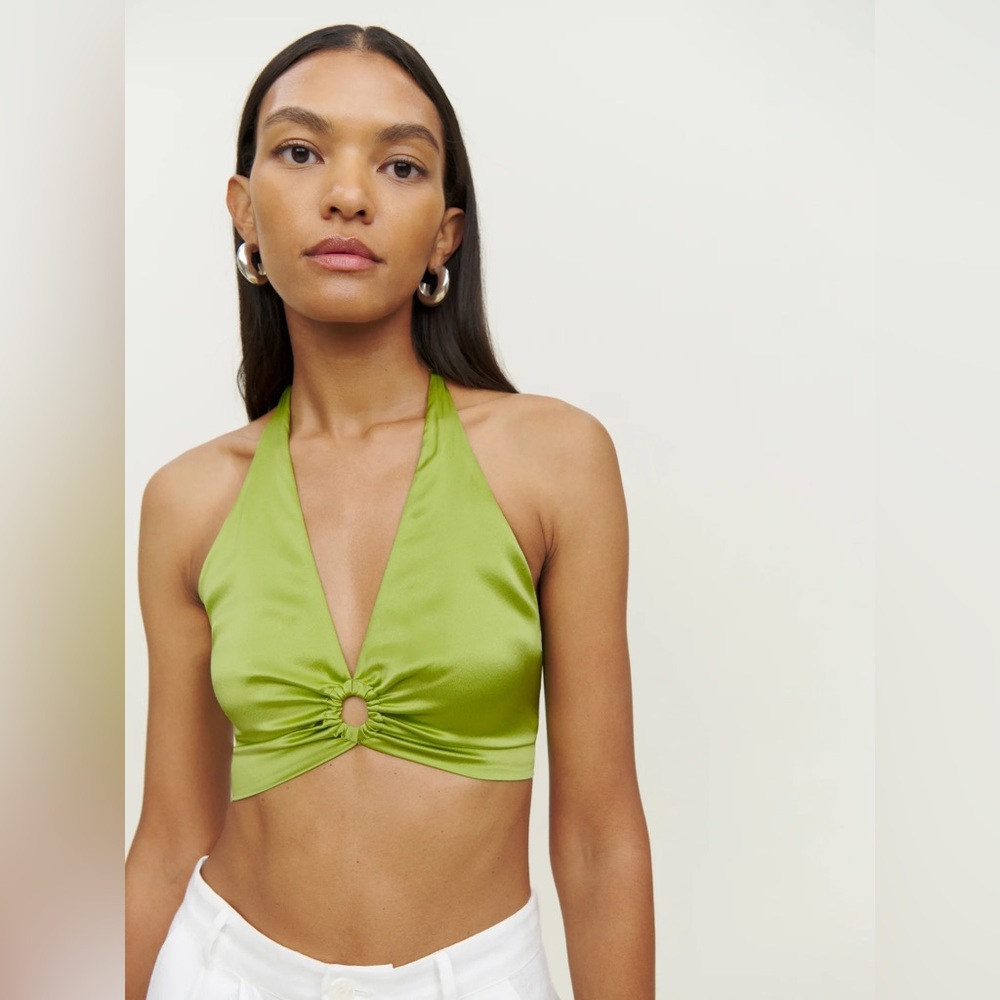 NWT Reformation Nero Silk Halter Top Green Sz 6